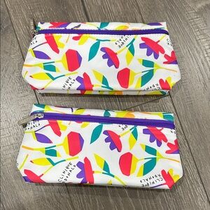 2/$10 Clinique Abstract Floral Makeup Bags with Purple Zipper